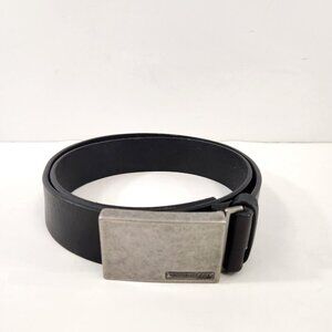 Kenneth Cole Mens Brown / Black Leather Belt Silver Tone Buckle Size 38
